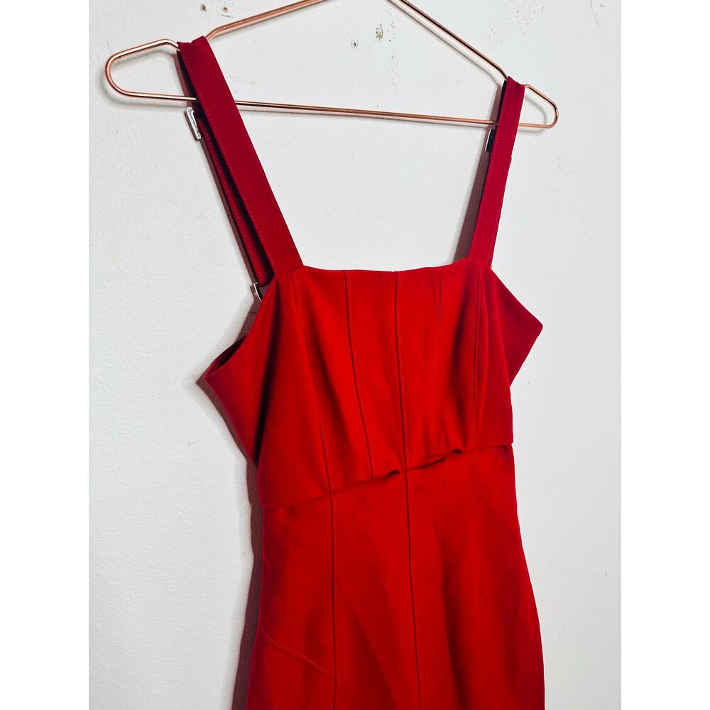 CINQ A SEPT Red Square Neck Back Cutouts Sleeveless Dakota Midi Dress size 4 - Picture 11 of 16